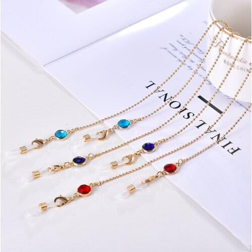 South Koreas New Crystal Glasses Chain Mask Chain Trend Metal Neck Anti-Skid Anti-Lost Sunglasses Accessories Fashion Jewelry