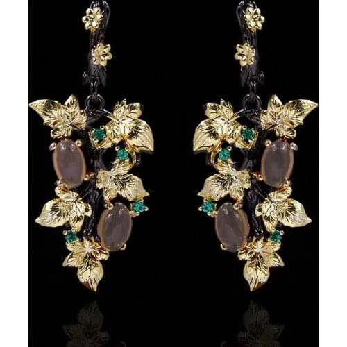 New Elegant Black Gold Transparent Gemstone Pendant Flower Earrings Crystal Gemstone Womens Jewelry Earrings