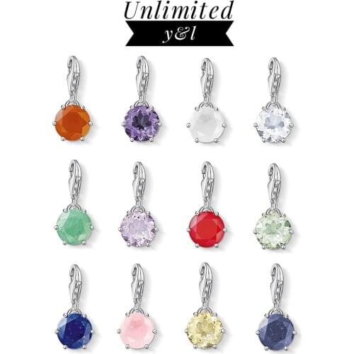 12 Months Crystal Birthstone Charms 925 Sterling Silver Dangle Pendant fit Bracelets Neckalce DIY Jewelry Making Accessories