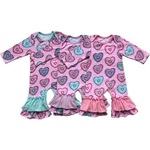 Donuts Valentines day St.Patricks Day easter Day girls gown clothing icing ruffle baby girls romper bulk wholesale baby clothes