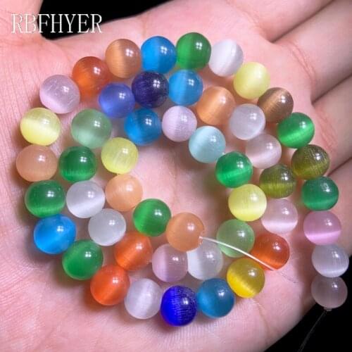 RBFHYER Mixed Colors Cats Eye Stone 4/6/8/10/12MM Loose Spacer beads DIY Charm bracelets Necklace Jewelry making Wholesale 15