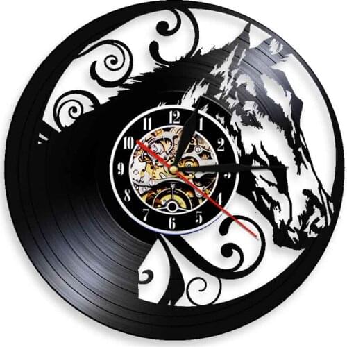 Regal Horse Head Led Lights Wild Nature Animal Head Vintage Vinyl LP Record Wall Clock Modern Wall Art Clock