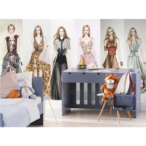 Retro hand-painted fashion beauty clothing shop tooling wall custom large mural wallpaper papel de parede para quarto