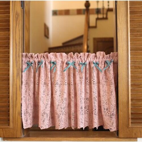 Pink Crochet Lace Curtains Cabinet Curtains Short Coffee Curtain Half Curtain Valance Short Curtain For Kitchen Cabinet Door