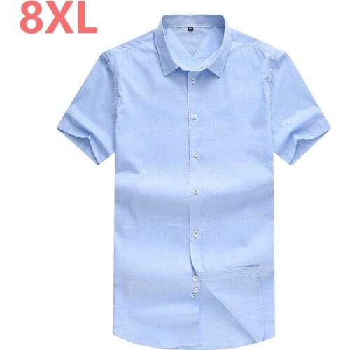 8XL 7X 6XL new Men Short Sleeve Shirts solid Fashion Brand Turn-down Collar Slim Fit Breathable Men Casual Shirt Blue Color
