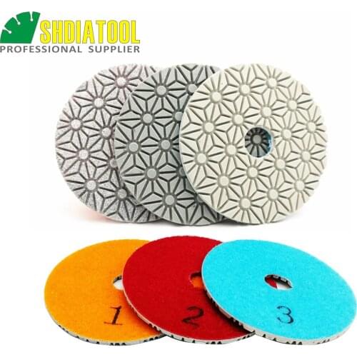 SHDIATOOL 2sets/6pcs Dia 100mm/4" 3 Steps Diamond Polishing Pads Flexible Resin Bond Sanding Discs Marble Stone Polisher Disc