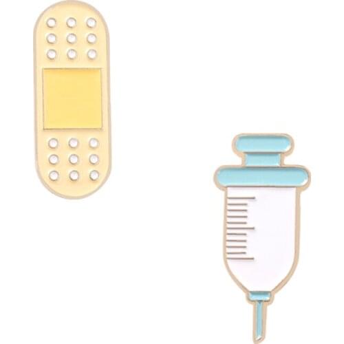 Syringe Band Aid Enamel Pins Medical Brooches Nurse Doctor Metal Badges Shirt Lapel Bag Jewelry Gift for Kids Friends