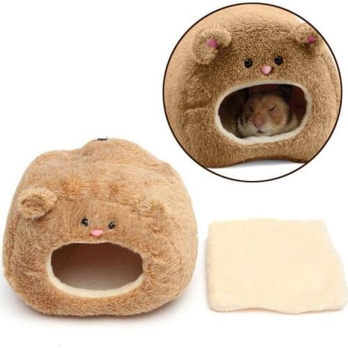 Cute Short Plush Hamster Cage Squirrel Hanging Nest with Mat Small Animal Warm Bed for Winter