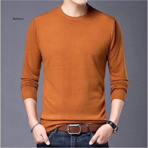 Business Mens Low Collar Sweater New Spring Autumn Solid Color Fashion Slim Fit Plus Size