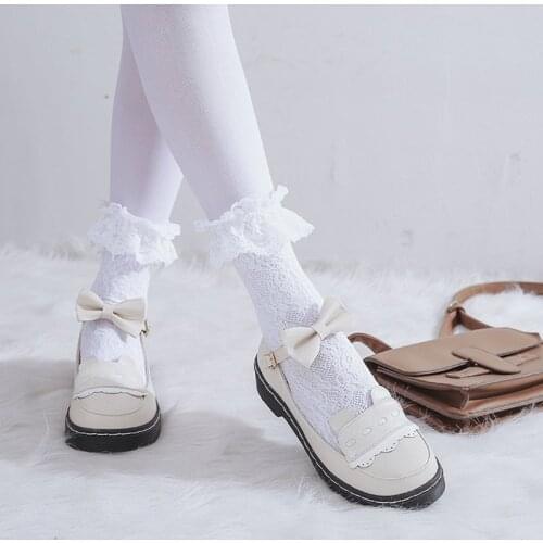 Lolita tea party shoes cute low heel shallow mouth bow round head Vintage Sweet Lolita Shoes Bowknot Princess Kawaii Girl Women