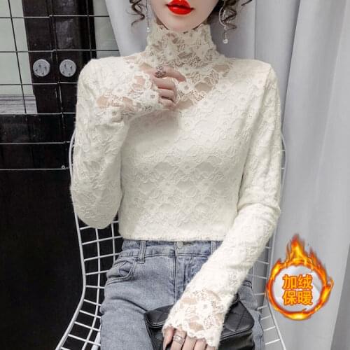 Women Blouse Turtleneck Lace Shirt Womens Spring Long-Sleeved Shirt Top Blusas Mujer De Moda