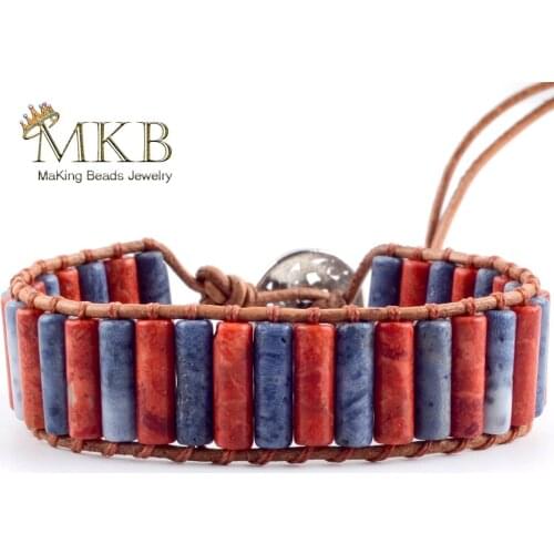 Women Boho Bracelet Tube Shape Natural Coral Stone Beaded Leather Wrap Bracelet Men Jewelry Gift Drop Shipping