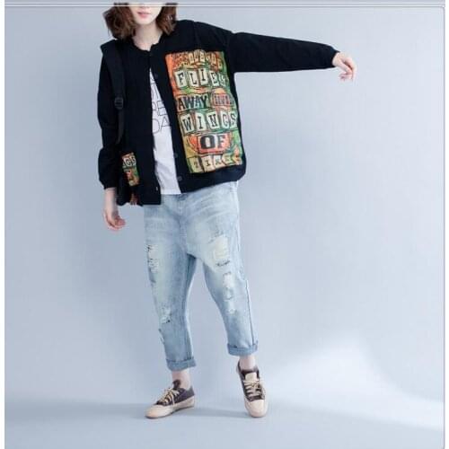 2021 Spring Arts Style Women Long Sleeve Loose Short Coat Patchwork Print Single Breasted Cotton Casual Jackets Big Size