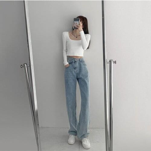 Streetwear Korean Style Jeans for Women Fashion High Waisted Wide Leg Ladies Denim Jeans Classic Cargo Pants