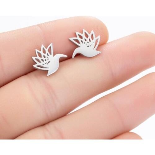 SMJEL Stainless Steel Hummingbird Earrings for Women Trendy Cute Fashion Origami Bird Crane Stud Earring oorbellen