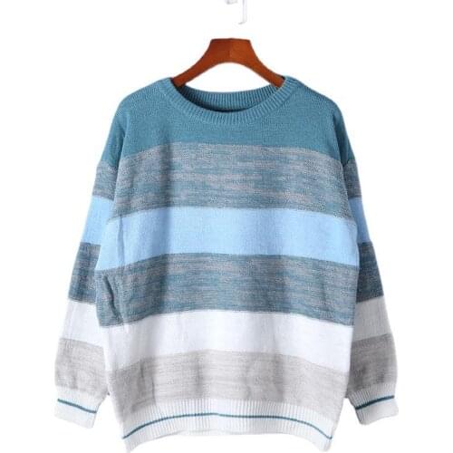 Women Sequined Striped Sweater Pullovers 20201Autumn Winter O-Neck Casual Loose Sweater Knitwear Female Clothing Plus Size Tops