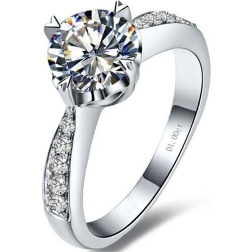 Test Positive 6.5mm Round VS1 G 1CT Moissantie Diamond Ring Prongs Heart Patter Jewelry Women Engagement Ring 18K Moissantie