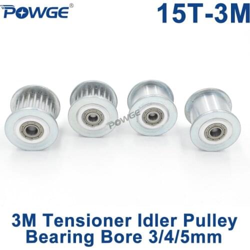 POWGE 15 Teeth 3M synchronous Pulley Idler Tensioner Wheel Bore 3/4/5mm with Bearing Guide Regulating pulley HTD3M 15teeth 15T