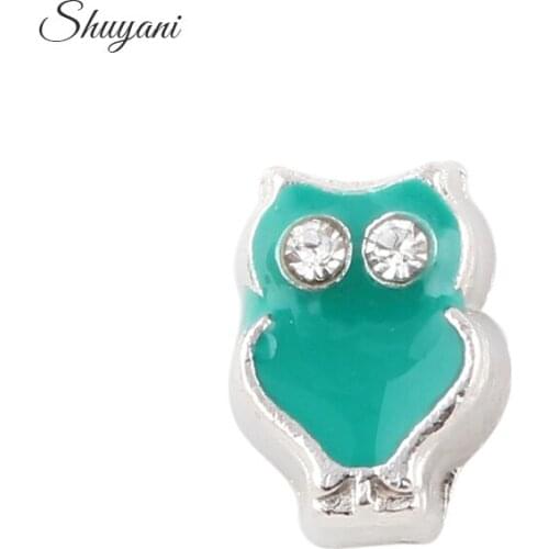 F424 Rhinestone Animals Owl Charms For Floating Locket Charms DIY Accessories 8*5mm