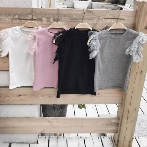 2020 Summer Baby Toddler T-Shirt Girl Lace Shirts Short Sleeve Blouse Childrens Clothes Ruffles Shirt Girls Tops Kids T Shirt
