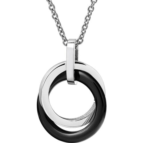 2021 Best Quality Non-fading black ring ceramic Titanium steel pendant necklace female Crystal from Swarovskis Fit Women and Men