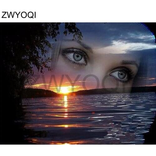 Full Square Diamond embroidery Cross stitch Woman eye sea DIY 3D Diamond mosaic Woman Full Round Diamond painting Woman eyes sea