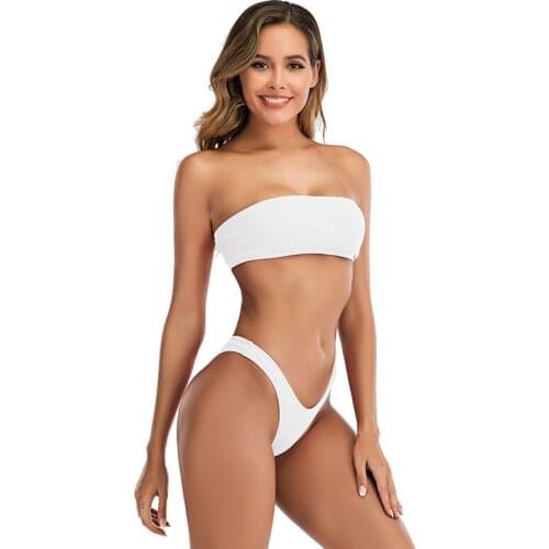 Ribbed Padded Bikini Off Shoulder Bikinis Women Strapless Swimwear 5 colors Biquini Summer Bathing Suit Somens Swimsuit