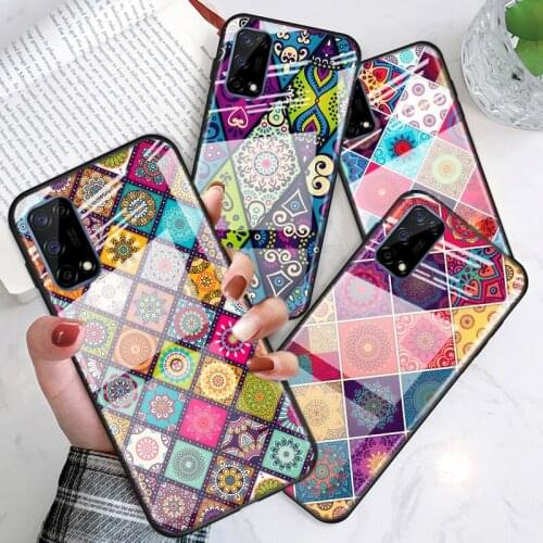 Tempered Glass Cover Mandala flower pattern For OPPO A9 2020 A52 Find X2 Lite Realme 7 7i 6 5 Pro C3 XT Phone Case Shell