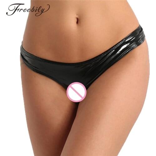 Black Sexy Panties for Women Lingerie Wetlook Patent Leather Open Crotch High Cut Mini Briefs Sexy Ladies Underwear Underpants