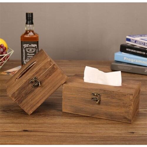 Wooden Tissue Box Creative Retro Paper Towel Storage Container Portable Car Napkins Holder Household Tissue Case Organizer