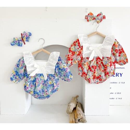 Baby Bodysuit 2021 New Fashion Boys Girls Long Sleeve Jumpsuit Toddlers Spring Autumn Floral Square Collar Outfits Overalls