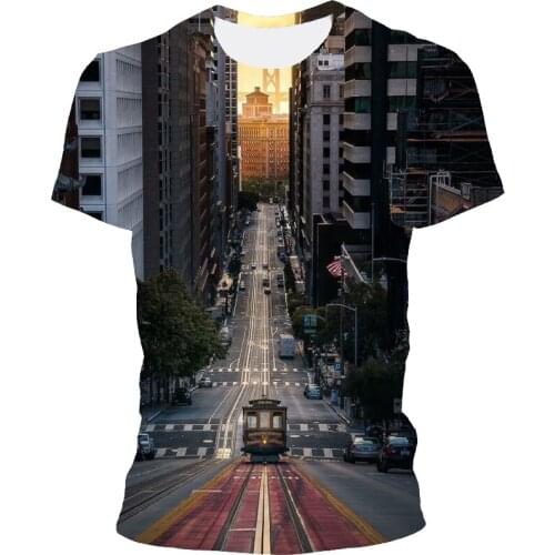 Printed T-shirt 2021 summer new style mens short-sleeved 3D printing city scenery map fashion casual top O-neck hip-hop clothin