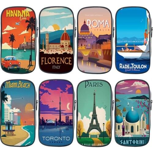 City London Paris Lyon Roma Print Kids Pencil Case Boys Girls Scape Photos Pencil Box Children Pen Bags Students School Supplies