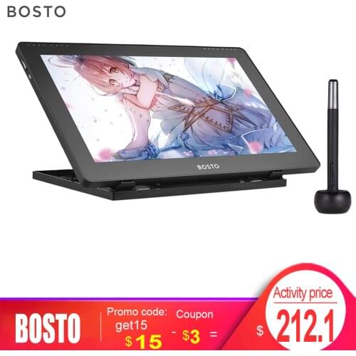 BOSTO 15.6 Inch 16HD IPS LCD Graphics Drawing Digital Tablets Display Monitor 8192 Pressure Level with Rechargeable Stylus Pen