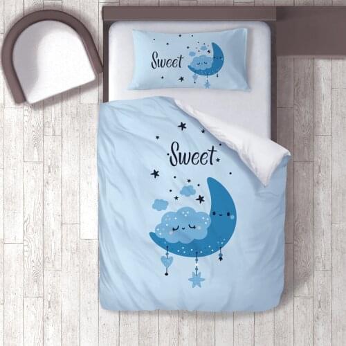 Duvet Cover Set Bedding Set Pillow Case for Baby and Kids Room 3D Printed Light Blue Sweet Moon Cloud Model 228
