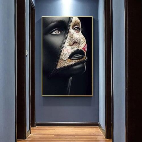 Creative Art Poster Newspaper Cover Face Black Sexy Model Canvas Painting on The Wall Art Makeup Picture Wall Decoration
