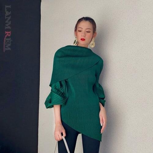 LANMREM green pleated puff long-sleeved 2021 new street wear loose casual elegant fashion T-shirt for women autumn tide 2A1462
