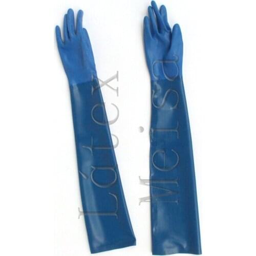 100% natural long five latex gloves Fetish in blue color for adults