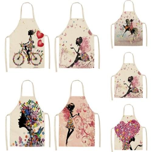 60%HOTKitchen Apron 3D Cartoon Fairy Colorful Flax Water-proof Cooking Apron for Home