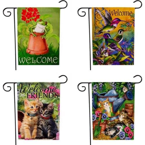 Lychee Animal Print Garden Flags Cute Animals Flax Banners Party Banner Garden Balcony Outdoor Home Decor Flag