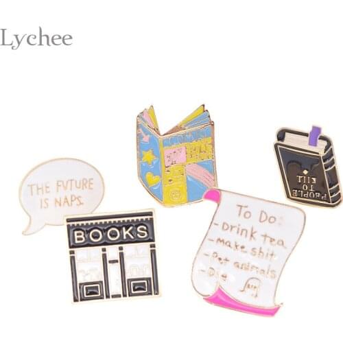 Lychee Life Pin on Badge Bookstore Letter Information Design Metal Badge Shirt Collar Enamel Brooch Apparel Sewing Accessories