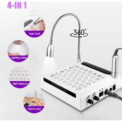 4 In 1 80W 30000 RPM Manicure Pen Nail Drill Strong Power Nail Dust Collector LED Lighting Lamp Hand Pad Nail Art Salon Manicure