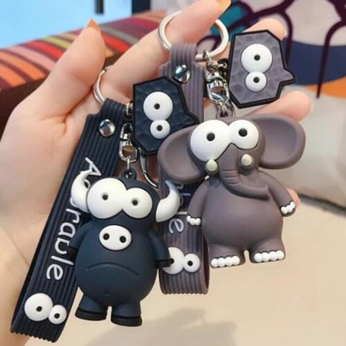 Cute Eye-Eye Elephant Keychain Cartoon Epoxy Cow Car Key Chain Ring Creative Unisex Car Bag Key Ring Pendant Gift For Car Lovers