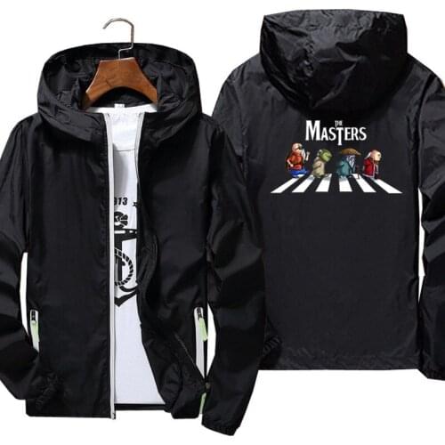 Mens Casual Zipper Japanese Anime The Masters Thin Windbreaker Bomber Hooded Jacket Male Zipper Pilot Sport Outwear Black S-7XL