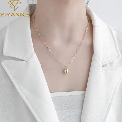 XIYANIKE 925 Sterling Silver New Arrival Golden Round Ball Pendant Necklace Female Simple Fashion Elegant love Clavicle Chain