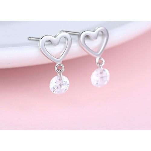 New Fashion Stud Earrings With AAA Zircon 100% 925 Sterling Silver Earrings Female Personality Heart Fine Jewelry