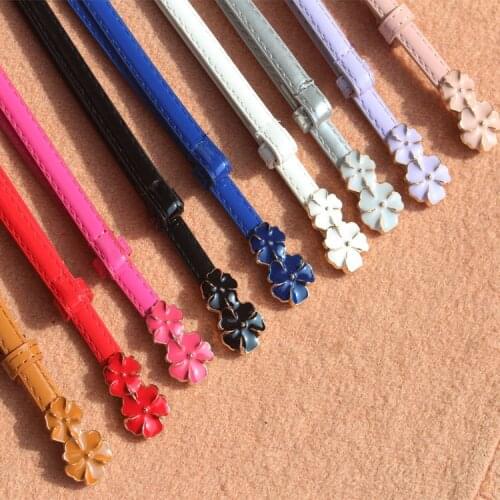 Newly Design Women Girls Fashion Slim PU Belt Band Rose Flowers Pinkycolor Buckle Waist Belt Strap