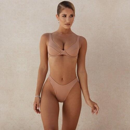 2021 Solid women Beachwear Bathing Suit Beach Swimsuit Bikini set sexy Bandage strap high waist Swimming Suit Swimwear Wear