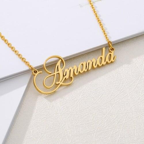 Stainless Steel Name Necklace Personalized Customized Nameplate Jewelry for Men Women Gold Plated Initial Chain Necklaces