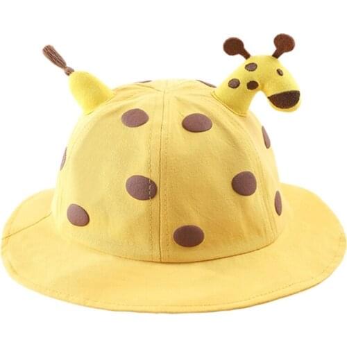 Toddler Baby Summer Beach Bucket Hat Cute Cartoon Giraffe Pattern Wide Brim Sun Protection Foldable Panama Fisherman Cap Y3NE